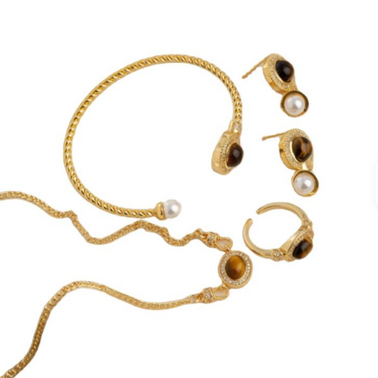 Vintage Tiger’s Eye & Pearl Pavé Set