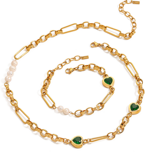 Emerald Heart & Baroque Pearl Set
