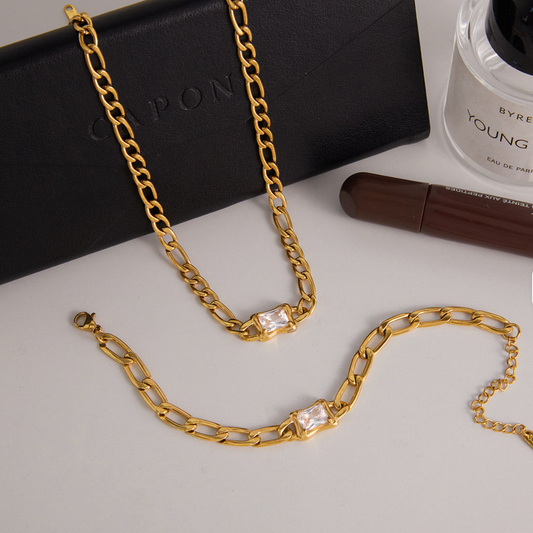 Emerald-Cut Crystal Figaro Chain Set