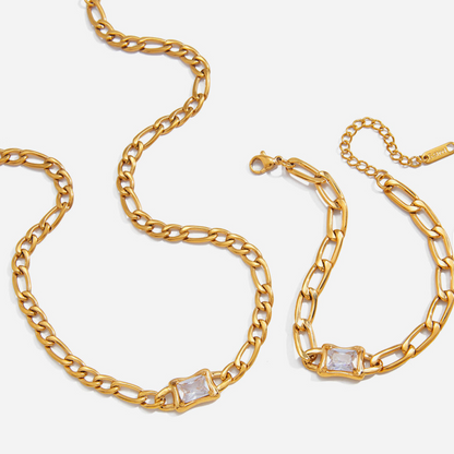 Emerald-Cut Crystal Figaro Chain Set
