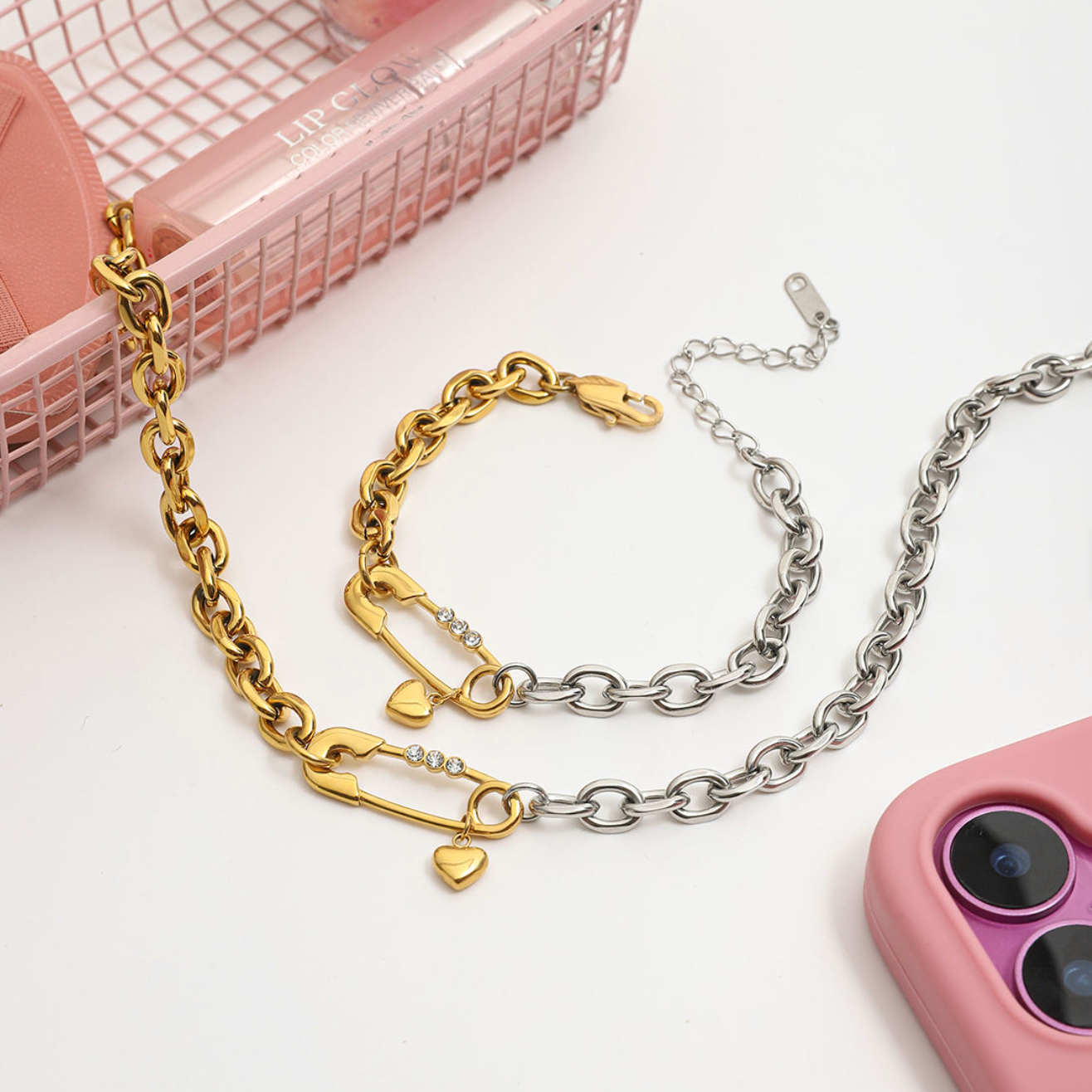 Dual-Tone Pavé Safety-Pin Set